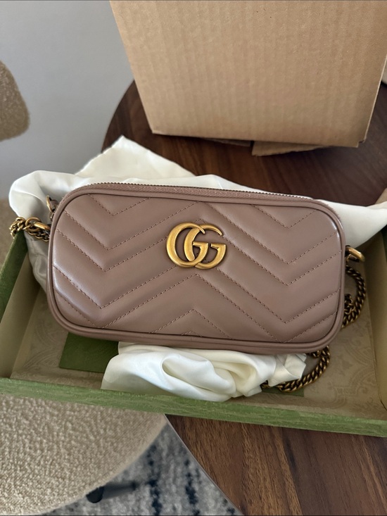 Gucci Handbags - Gucci Beige Taupe Matelassé Leather Camera Bag with Gold GG